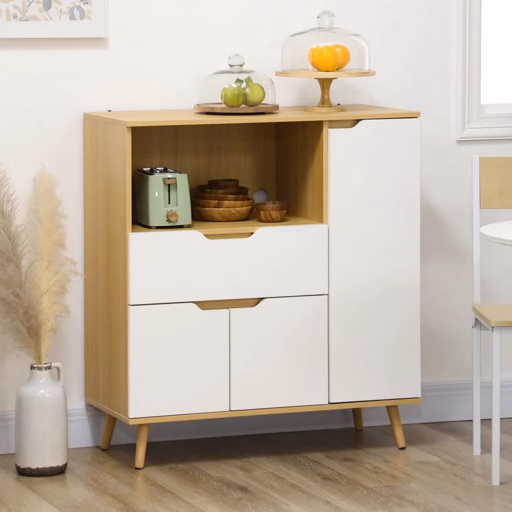 Mobile per microonde GIORDANOSHOP moderno in truciolato bianco e legno L: 90 cm, P: 40 cm, H: 98,5 cm – 2