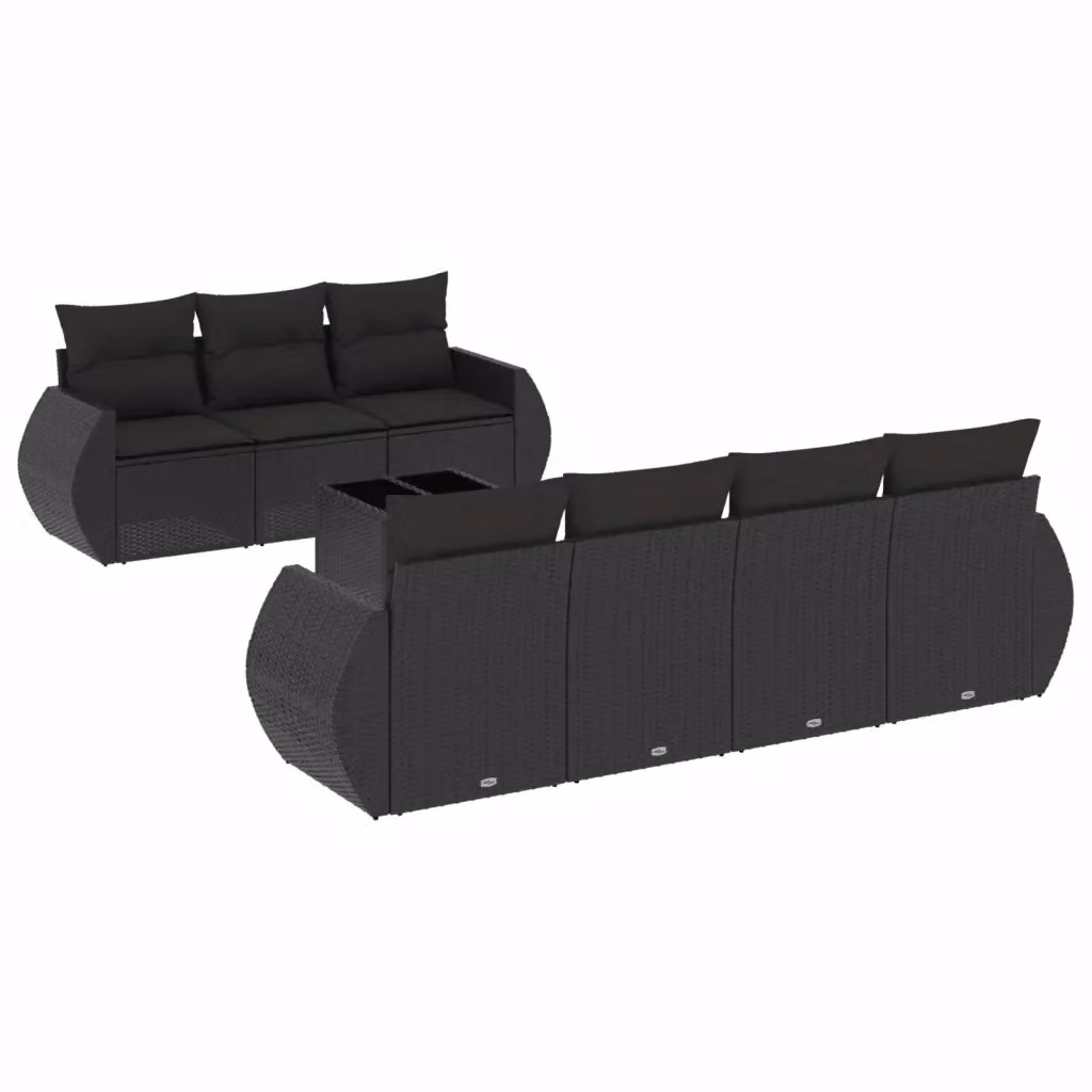 Set Divani da Giardino vidaXL a Forma di L con Tavolino e Cuscini, Nero – 2