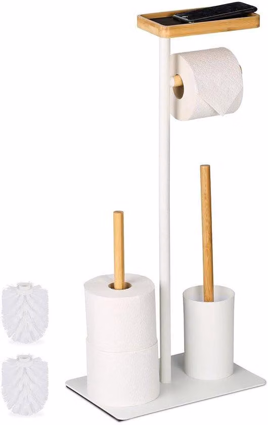 Set rotolo per WC da appoggio 3 in 1, bambù, bianco, 1 pezzo