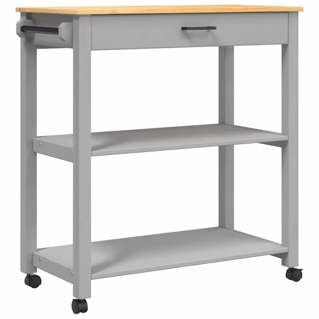 Carrello da cucina rustico vidaXL in legno massello di pino e metallo, Grigio, L/P/H: 84 x 40 x 88,5 cm – 2