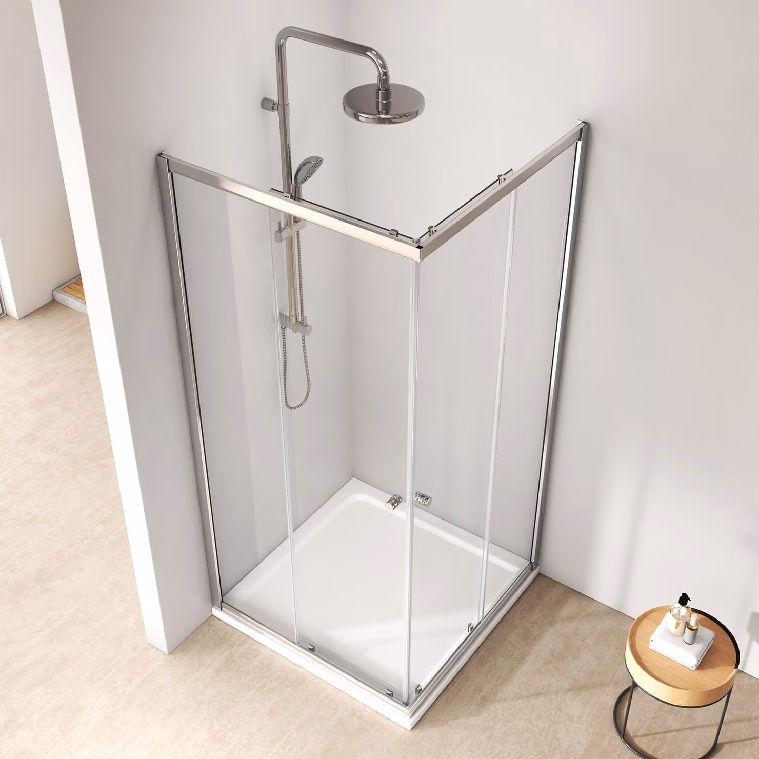 Cabina doccia con porta scorrevole EMKE 80x90x185 cm, ingresso angolare, doppia porta doccia, parete doccia in vetro ESG Nano