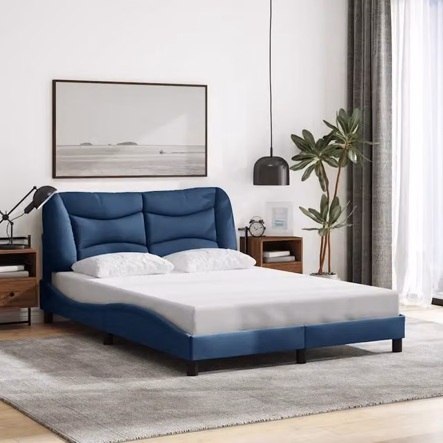 Giroletto senza Materasso-Struttura Letto Hvar Blu 140x190 cm in Tessuto
