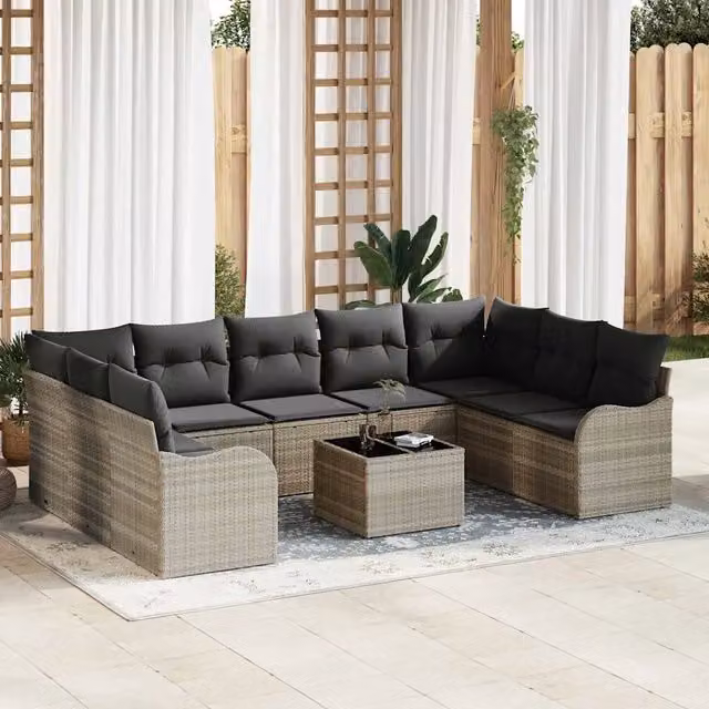 Set Divano da Giardino 10 pz Grigio chiaro polyrattan 3345872
