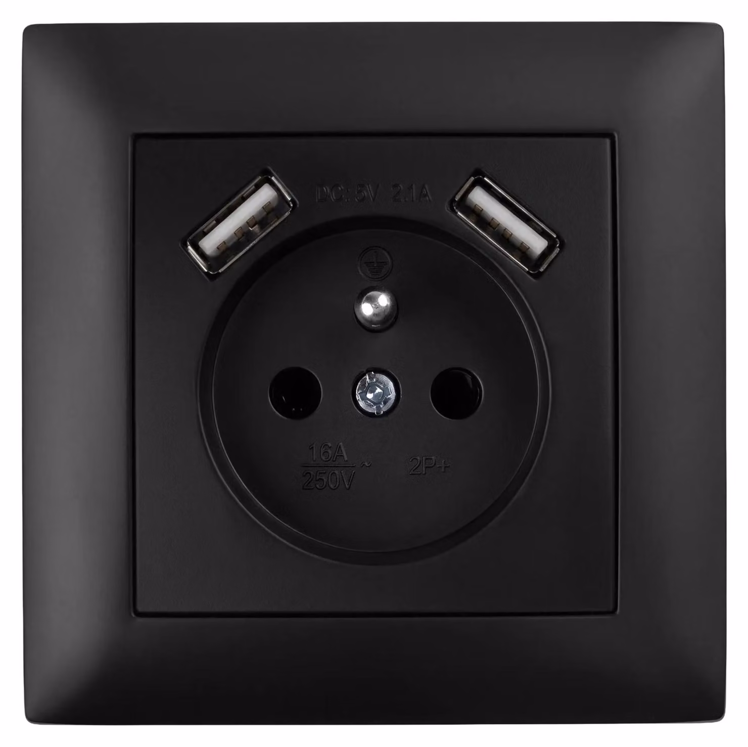 Presa Singola Con Messa A Terra Toolight Jnh003-G + Cornice + 2X Usb-A Black