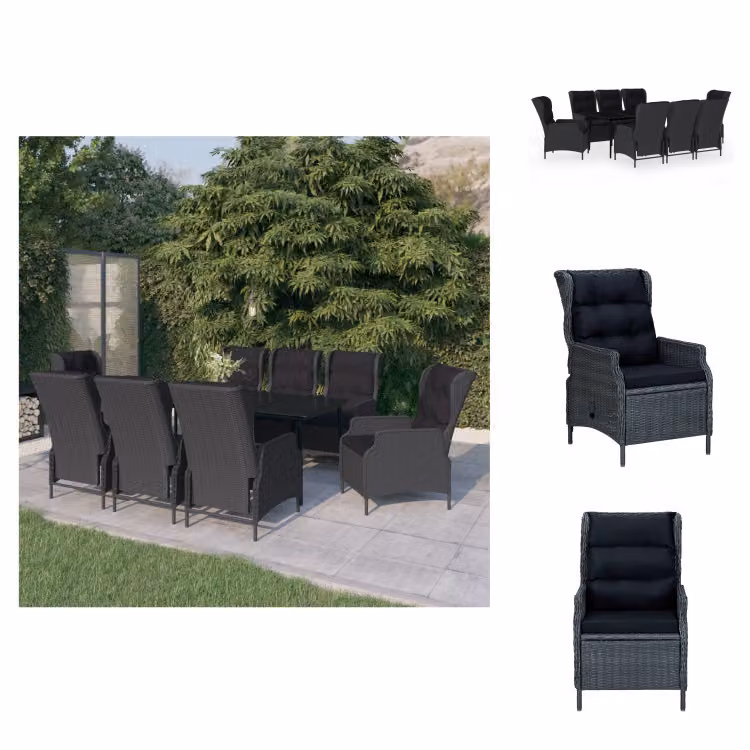 vidaXL Set da pranzo da giardino 9 pezzi grigio scuro - Set di mobili da giardino
