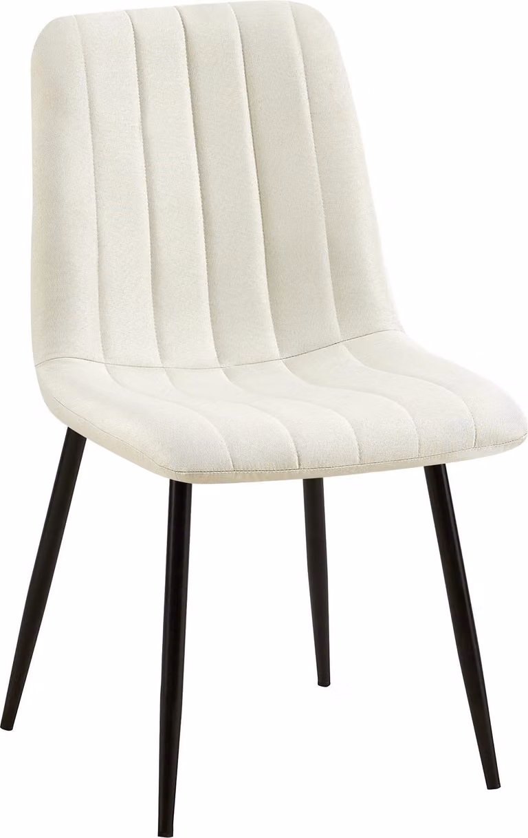 Sedia da pranzo imbottita Dijon, con cuciture decorative e protezioni per il pavimento, colore crema. Materiale: tessuto