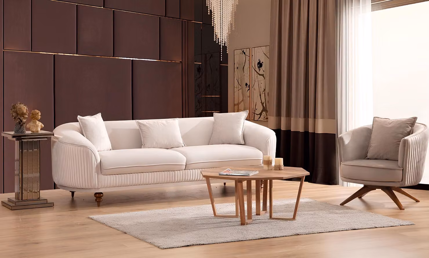 Sofa 3 Sitzer Elegantes Sessel Modern Luxus Design Holz Möbel Polster