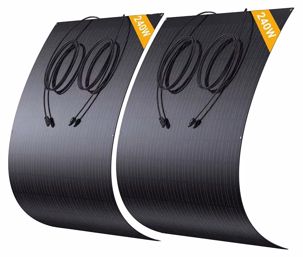 Pannello solare, potenza massima di 240W, dimensioni 182x83 mm, tecnologia a celle monocristalline, grado di protezione IP67, efficienza del 17,55%