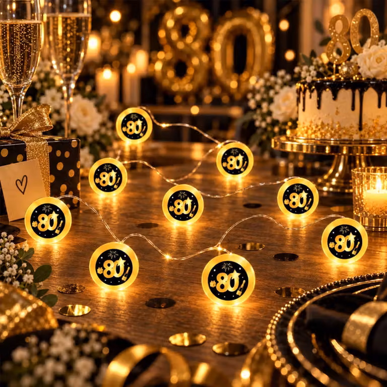 Catena luminosa per il 80° compleanno, lunghezza 2 metri, 20 LED, luce bianco caldo
