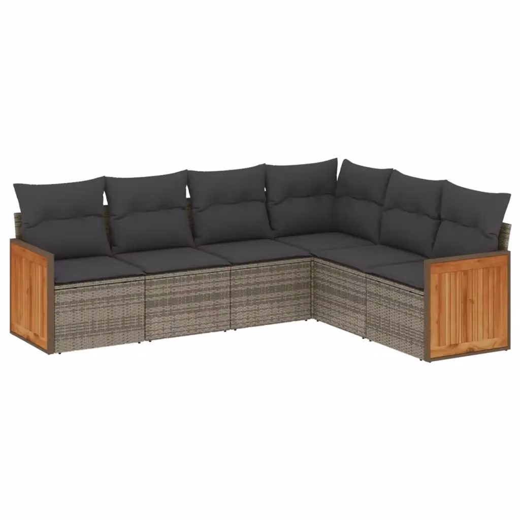 Set Divano da Giardino vidaXL 6 pz a Forma a L in Polyrattan Grigio con Cuscini Imbottiti e Coperture Rimosse – 2