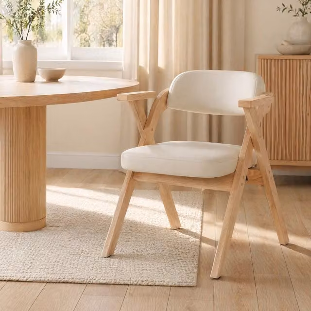 Set di 2 sedie pieghevoli in legno massello beige