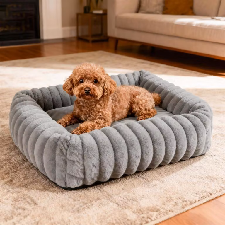 Cuccia ortopedica per cani, 63x53x18 cm, grigia, in pile con bordo alto, lavabile e antiscivolo