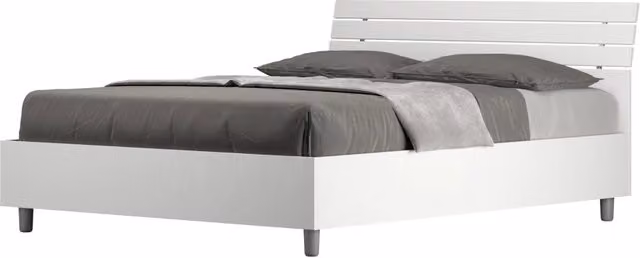 BS COM Letto matrimoniale francese senza rete 140x190 testata inclinata con doghe bianco frassino