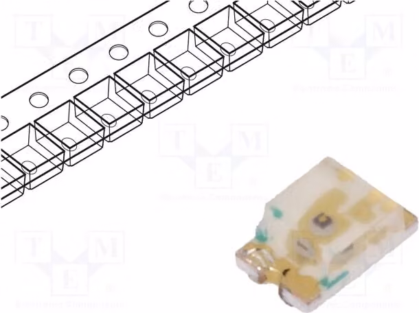 5 LED, dimensioni 2x1,25 mm, colore arancione, intensità luminosa 45÷90 mcd, tensione di alimentazione 2÷2,4 V, angolo di emissione 130°, tecnologia SMD 0805, corrente di funzionamento 20 mA, modello LTST-C171KFKT, serie LED-D