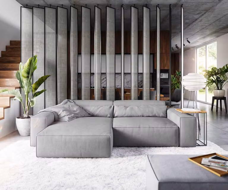 Divano ad angolo DELIFE Sirpio XL 270x170 cm in microfibra grigia, con chaise longue regolabile e poggiapiedi