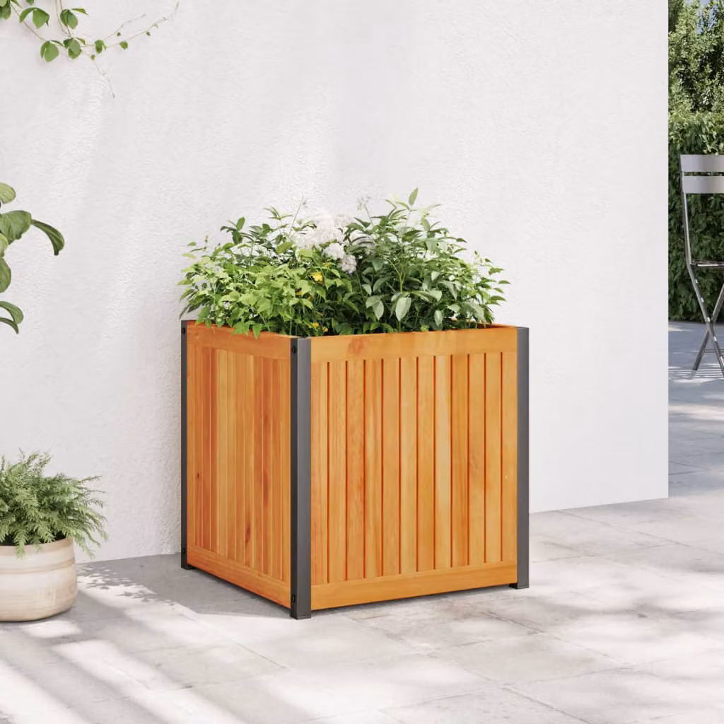 Fioriera da giardino vidaXL in legno di acacia e acciaio, colore marrone, L 45 cm x P 45 cm x H 44 cm