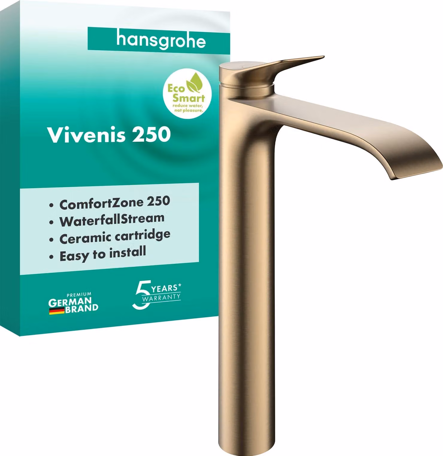 Miscelatore per lavabo, finitura bronzo spazzolato, monocomando, portata 5 l/min, altezza 251 mm