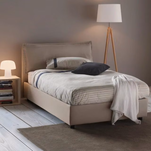 Letto Abbygale di Talamo Italia con Materasso Incluso, Modello Moderno con Contenitore a Sollevamento, Grigio e Beige, L 120 x P 200 cm – 1