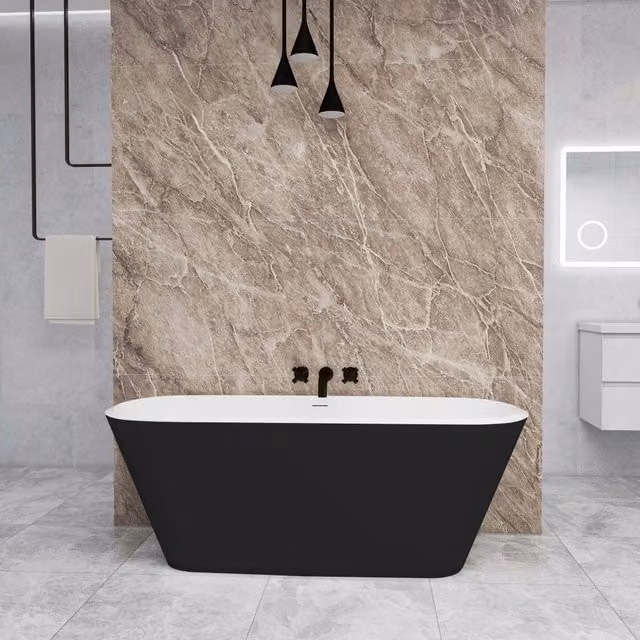 Vasca da Bagno a Isola 170x78x60 cm Vasca da Bagno Freestanding in Acrilico Nero Ovale