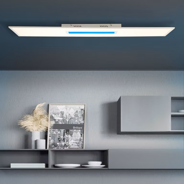 BRILLANTE pannello moderno a LED da superficie ODELLA | 120x30cm | Lampada da soffitto dimmerabile con luce centrale RGB e telecomando | Metallo/plastica