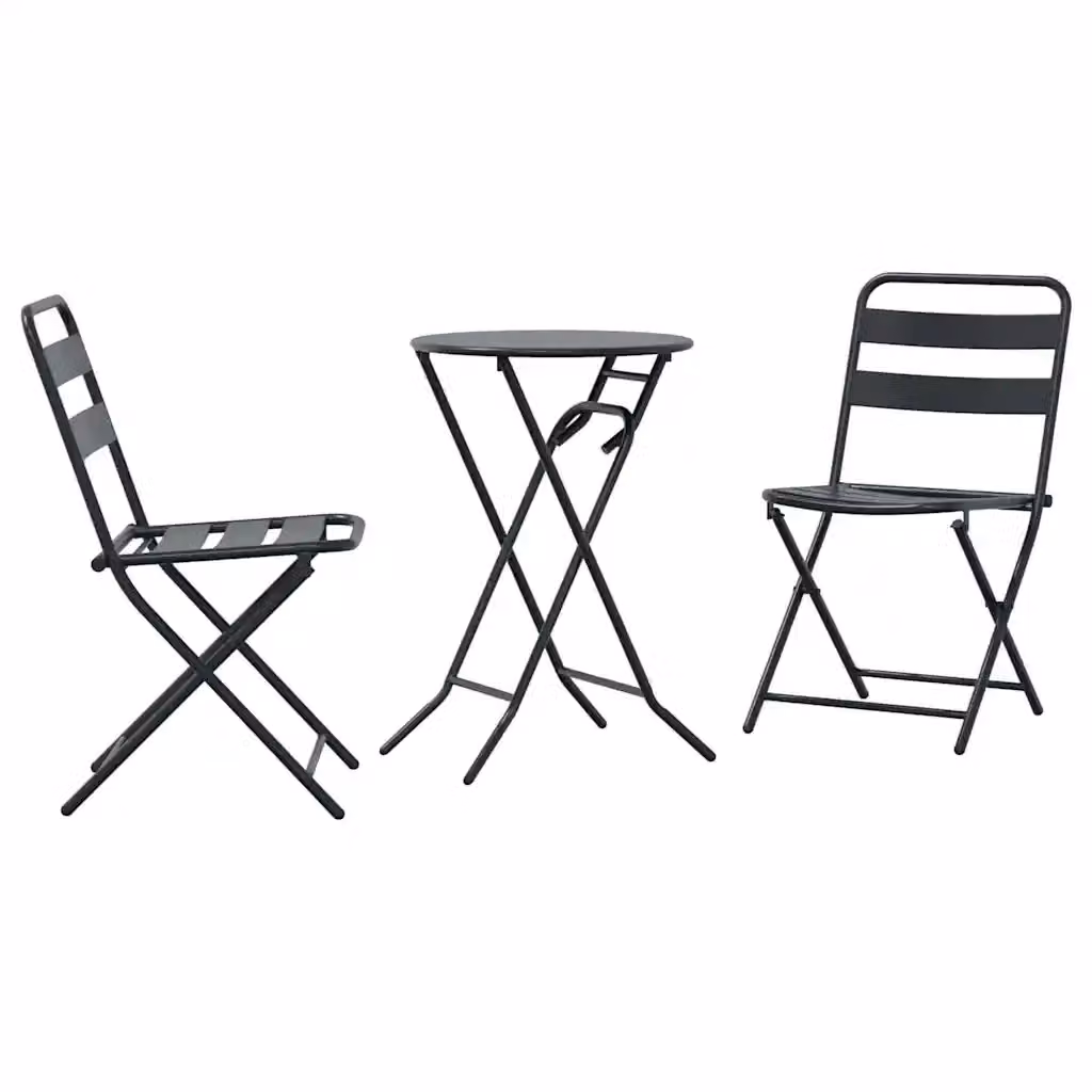Set Bistro da Giardino vidaXL in Acciaio Inox Antracite con Tavolo Rotondo e 3 Sedie Pieghevoli – 2