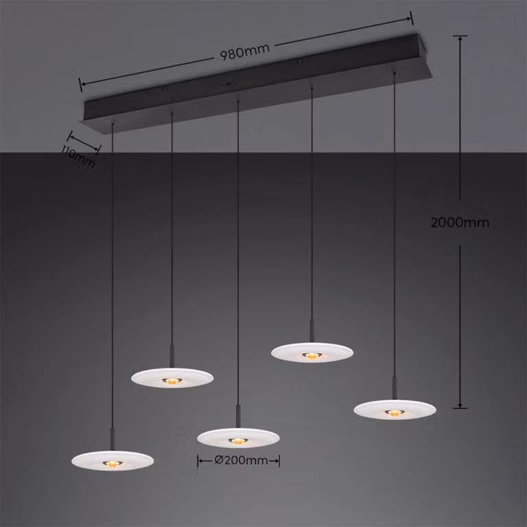 Trio Lighting Lampada a sospensione Sirena, dimmerabile, Bianco / Opale, Soggiorno / Sala da pranzo, Metallo, Lampada a sospensione