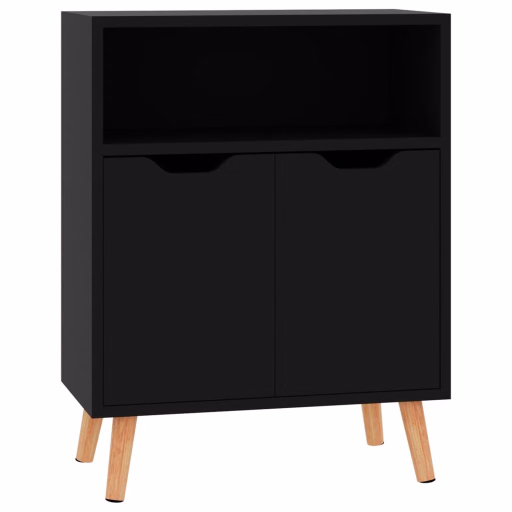 Credenza Nero Lucido 60x30x72 cm in Legno Multistrato
