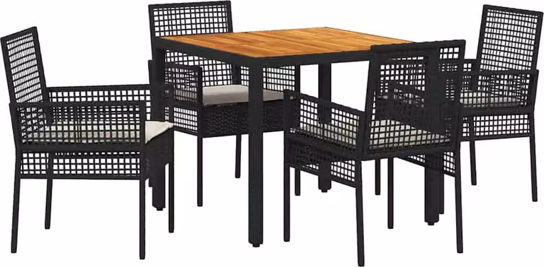 Set da Pranzo per Giardino 5 pcs Nero polyrattan