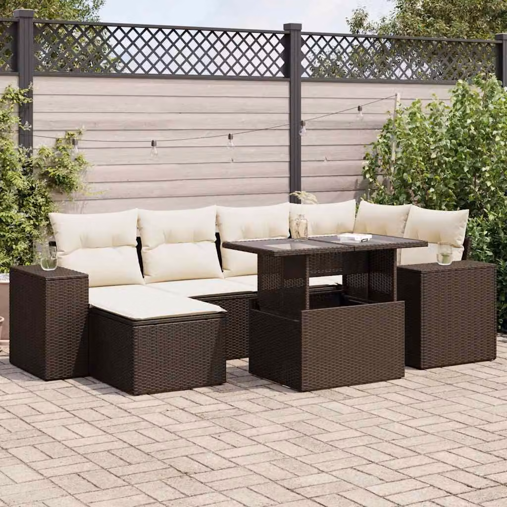 Maison Exclusive - Set Divani da Giardino 7 pz con Cuscini Marrone in Polyrattan