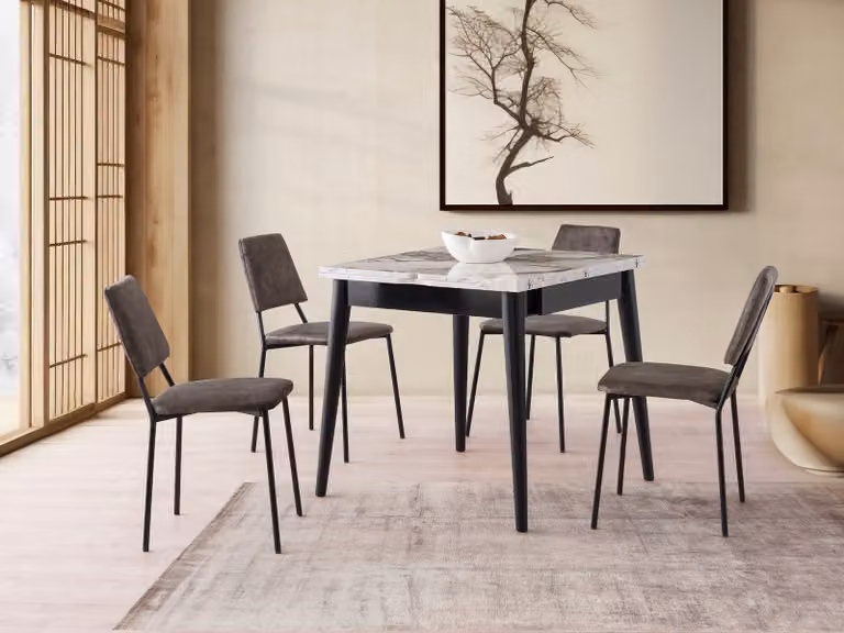 Skye Decor, Totem - 3042, marmo bianco, tavolo da pranzo allungabile, 80 x 75 x 80 cm, 100% pannelli di particelle rivestiti in melamina