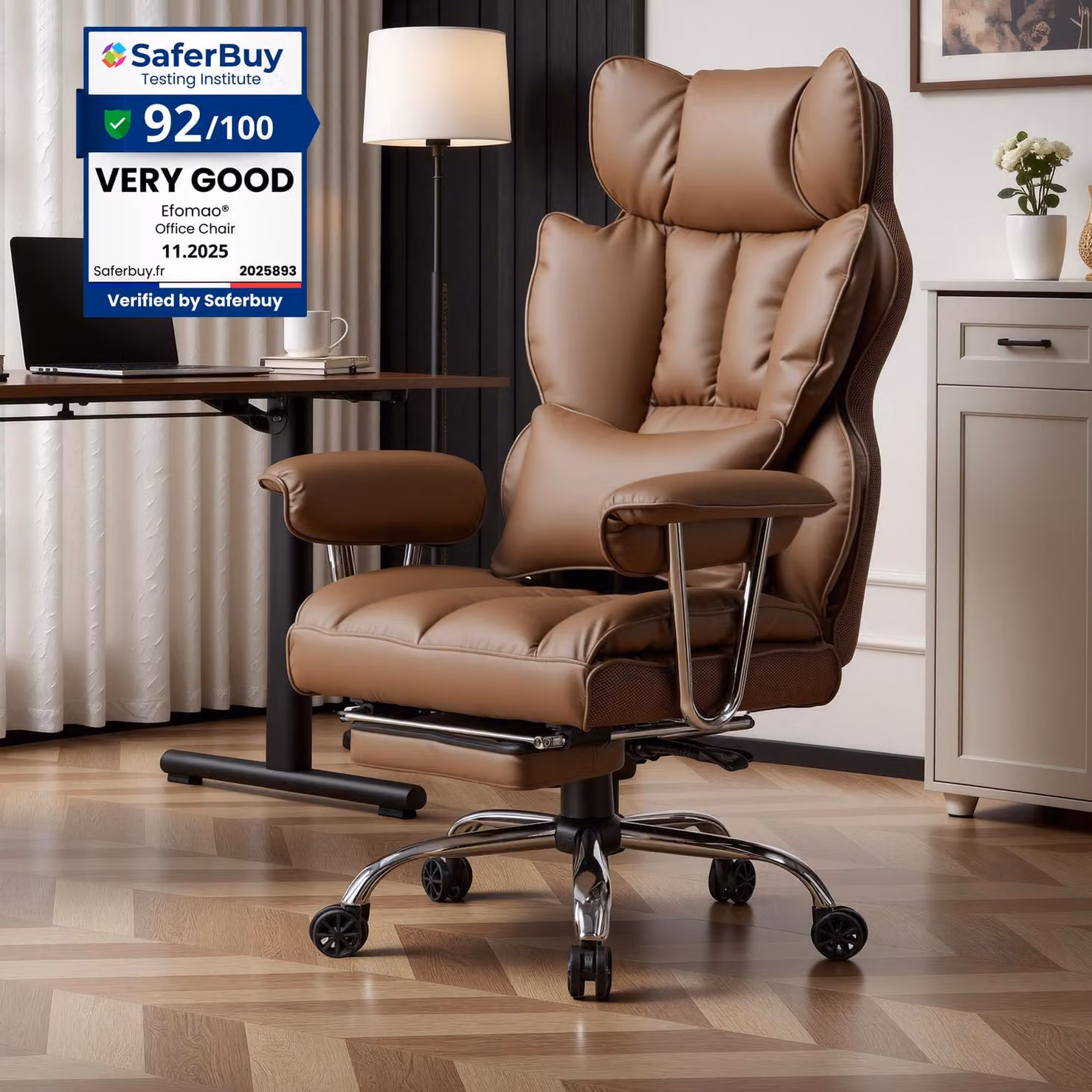 Sedia da ufficio ergonomica con poggiapiedi, poltrona direzionale in ecopelle, altezza regolabile