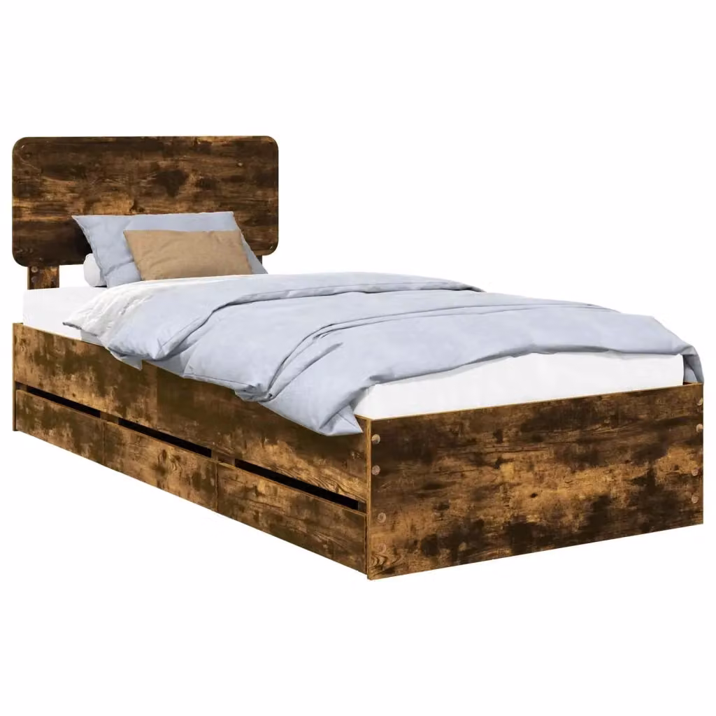 Struttura letto moderno vidaXL con cassetto in legno color quercia affumicata L/P/H: 200 x 90 x 206 cm – 2