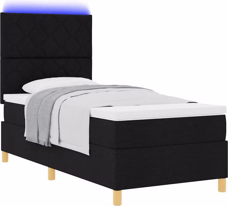 Letto a Sorgente LED con materasso Nero 100 x 200 cm Tessuto