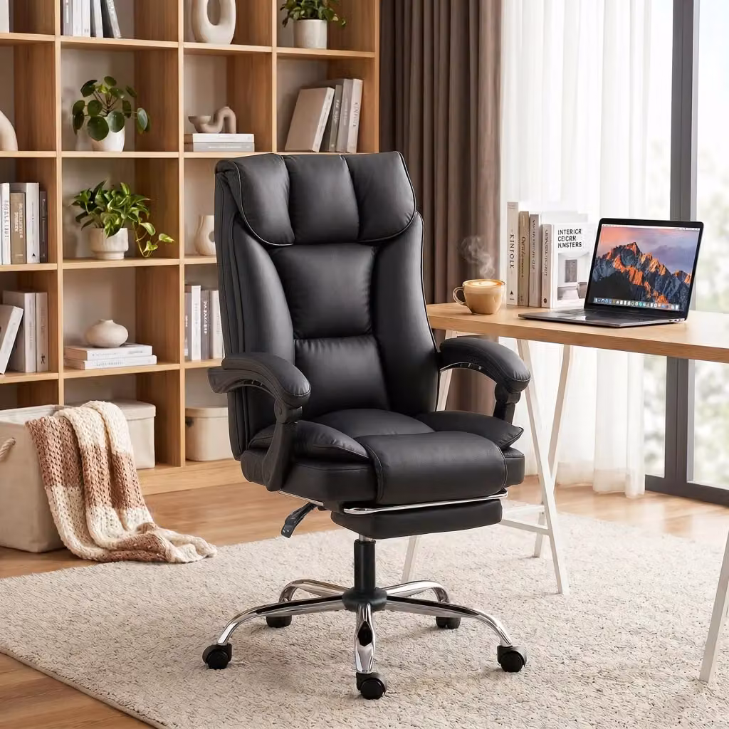 Sedia da Ufficio Executive Reclinabile con Poggiapiedi e Braccioli in Finta Pelle, Nero, L/P/H: 121 x 72 x 66 cm – 2