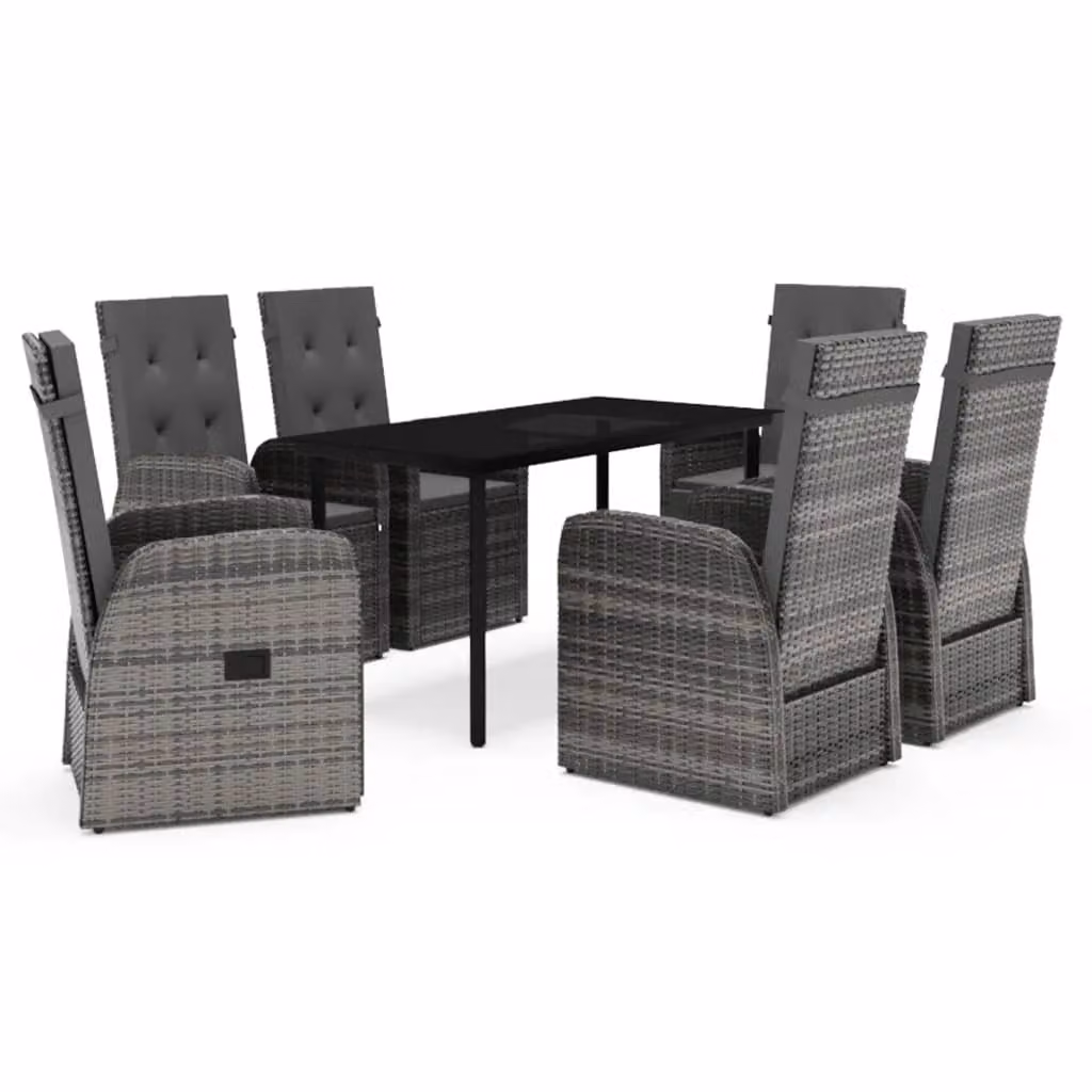 Set da Pranzo da Giardino 7 pz con Cuscini Grigio