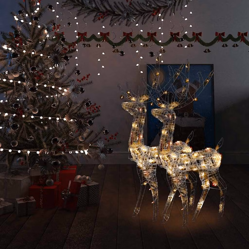 vidaXL Decorazioni Natalizie con Renne in Acrilico e LED Multicolore, Set da 2 Pezzi, Altezza: 128 cm