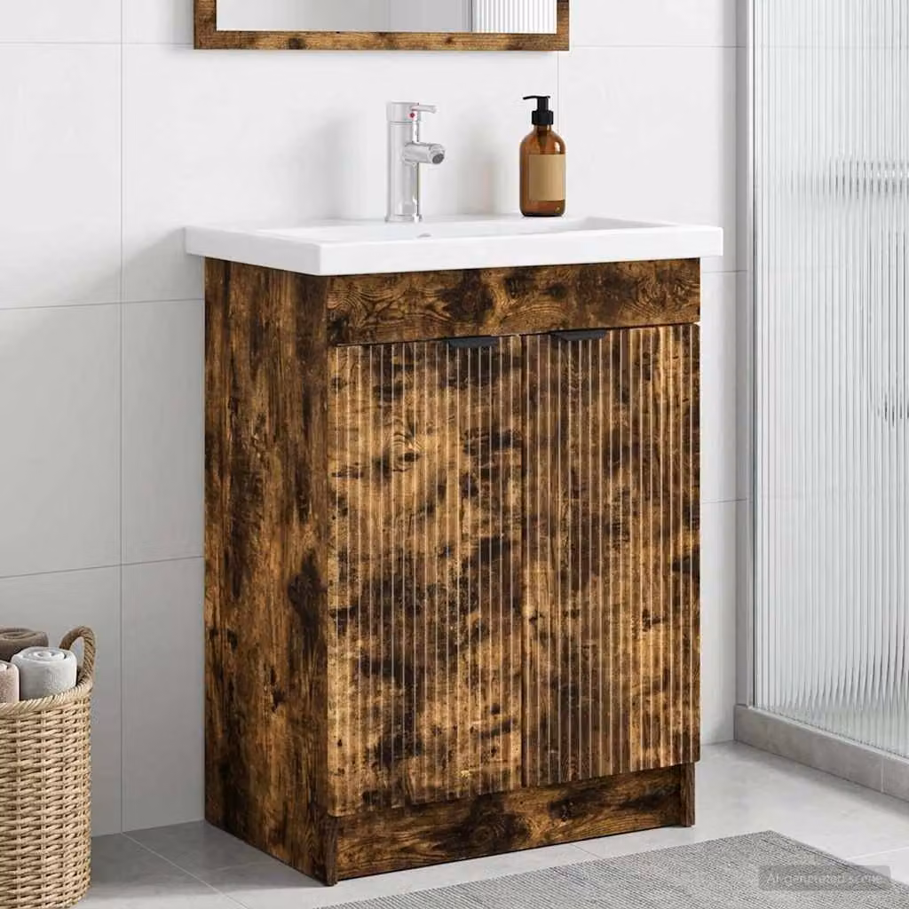 Mobiletto da bagno sotto il lavello vidaXL moderno in legno MDF colore marrone con ante a battente e ripiani interni L/P/H: 81.0 x 37.5 x 56.0 cm
