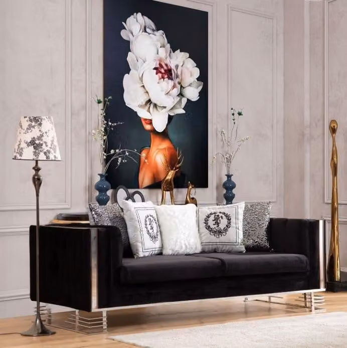 Schwarzer Designer Dreisitzer Wohnzimmer 3-Sitzer Metallrahmen Couch