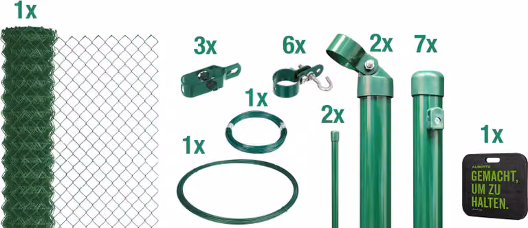 Alberts 697068 Recinzione in rete metallica come set completo di recinzione, per la posa nel calcestruzzo con cuscinetto a ginocchio, verde, altezza 125 cm, lunghezza 15 m