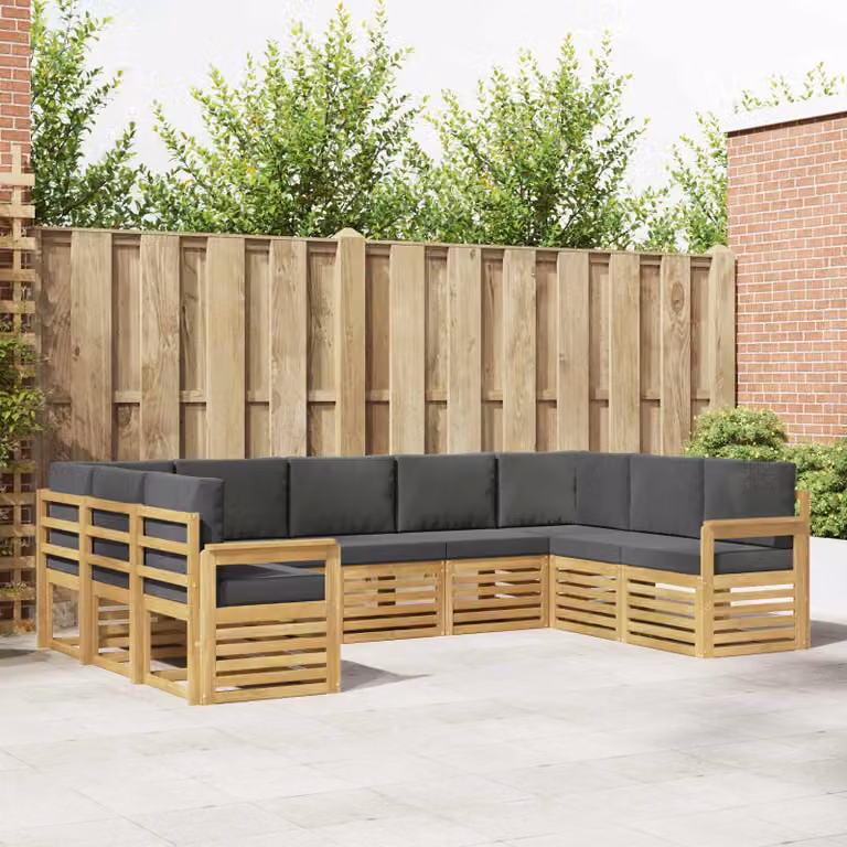 vidaXL Set di divani da esterno a forma di U composto da 7 pezzi in legno di acacia, Bianco e Antracite