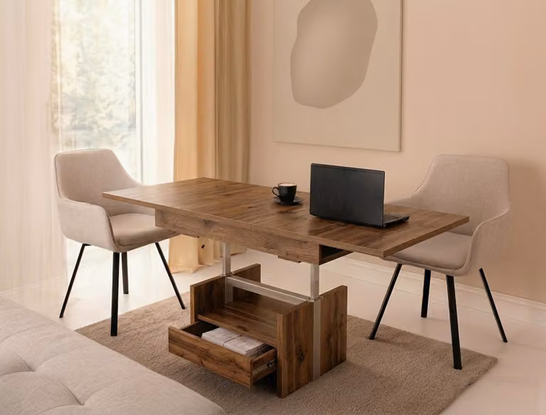Tavolino di design WM-1, regolabile in altezza, allungabile, con cassetto