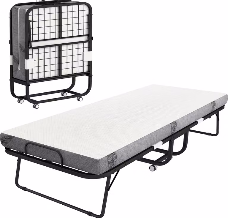 Letto pieghevole HOMCOM 90x200 cm, letto per ospiti adulti, pieghevole con materassino in schiuma da 10 cm