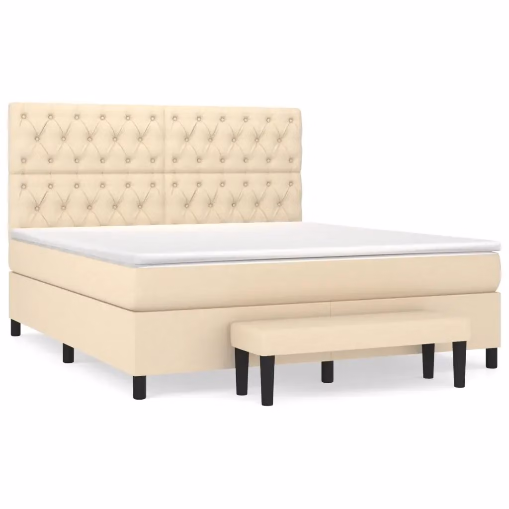 vidaXL Giroletto a Molle Ibrido con Materasso in Tessuto Beige e Bianco L/P: 160 x 200 cm – 2