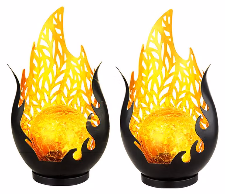 2x Luce solare a LED, resistente alle intemperie, nera, oro, batteria ricaricabile, H 26,5 cm