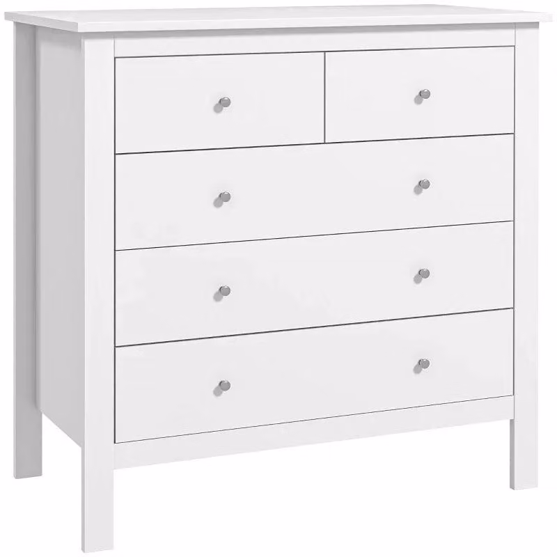 Comodino bianco con 5 cassetti | Colore: Bianco | Dimensioni: 79x39,5x80,5 cm