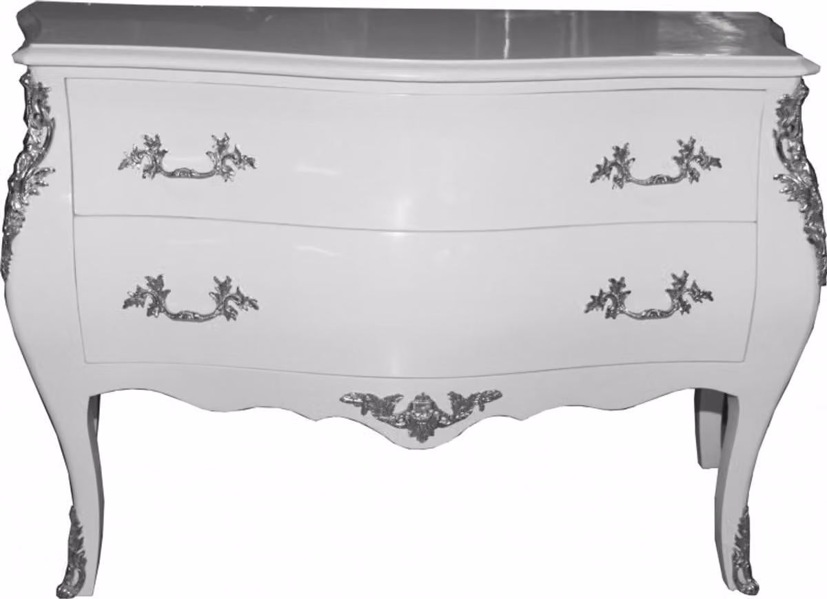 Casa Padrino cassettiera barocca bianca 120 cm con applicazioni in metallo argento
