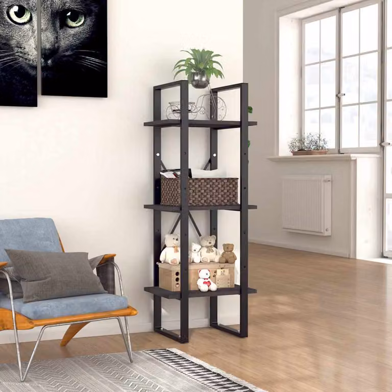Libreria Industrial vidaXL a 3 Ripiani in Legno e Metallo, Grigia e Nera, L 40 cm x P 30 cm x H 105 cm