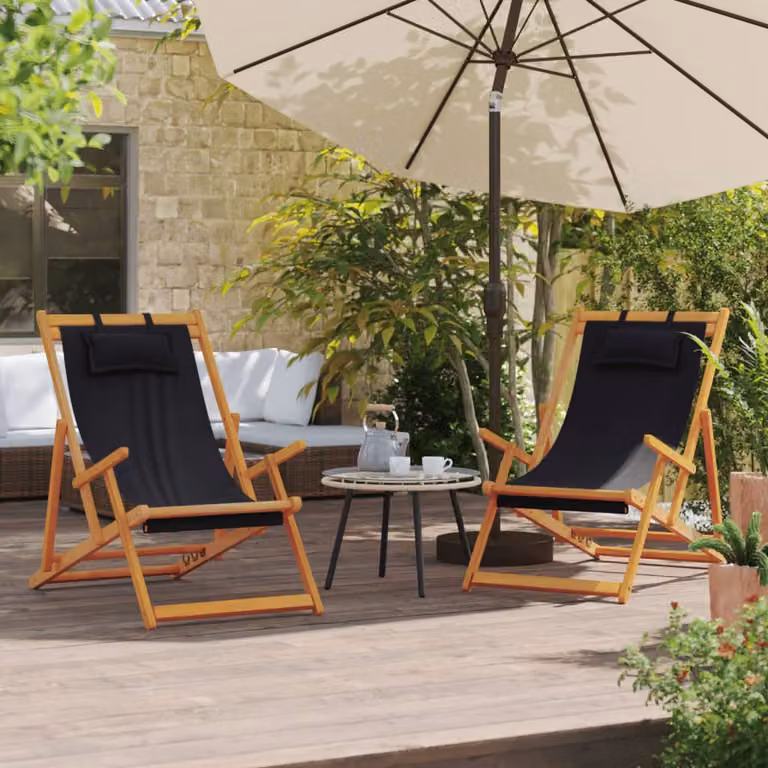 Set di 2 sedie pieghevoli vidaXL in legno trattato e tessuto nero per giardino