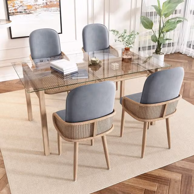 Sedie da Pranzo in Velluto Set 4 Pezzi ¨C Xylo ¨C Gambe in Metallo Effetto Legno, Grigio