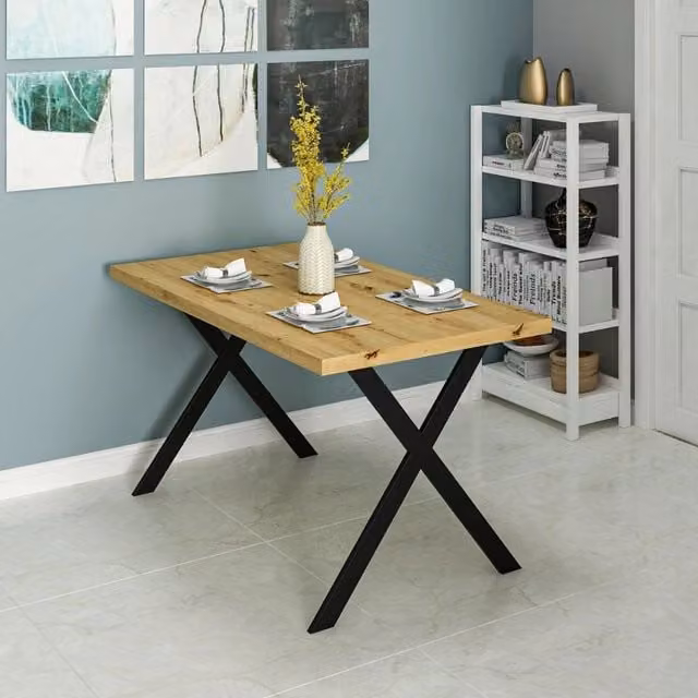 Tavolo fisso rettangolare Brayn in rovere e metallo nero L: 139 cm, P: 80 cm, H: 76 cm